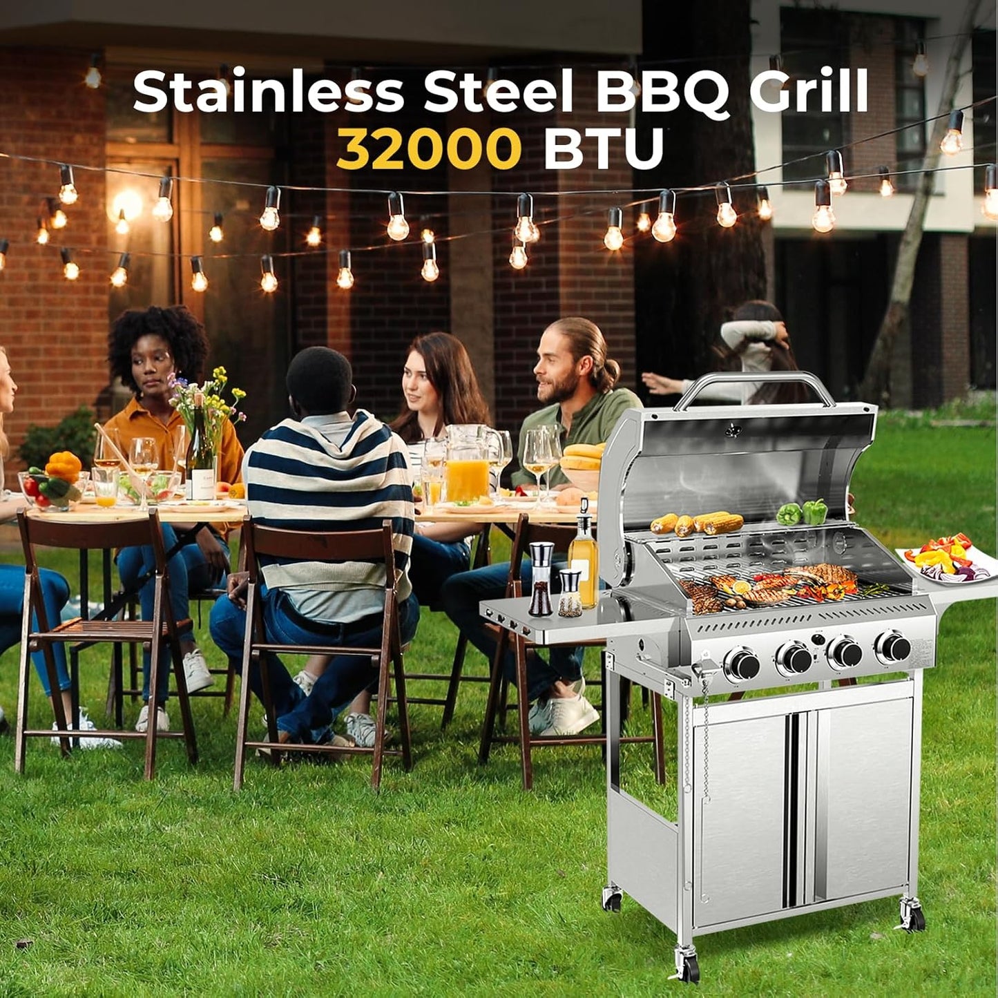 Parrillas de gas propano de 3 y 4 quemadores con quemadores laterales para cocinar al aire libre, barbacoas, patios y campamentos. 