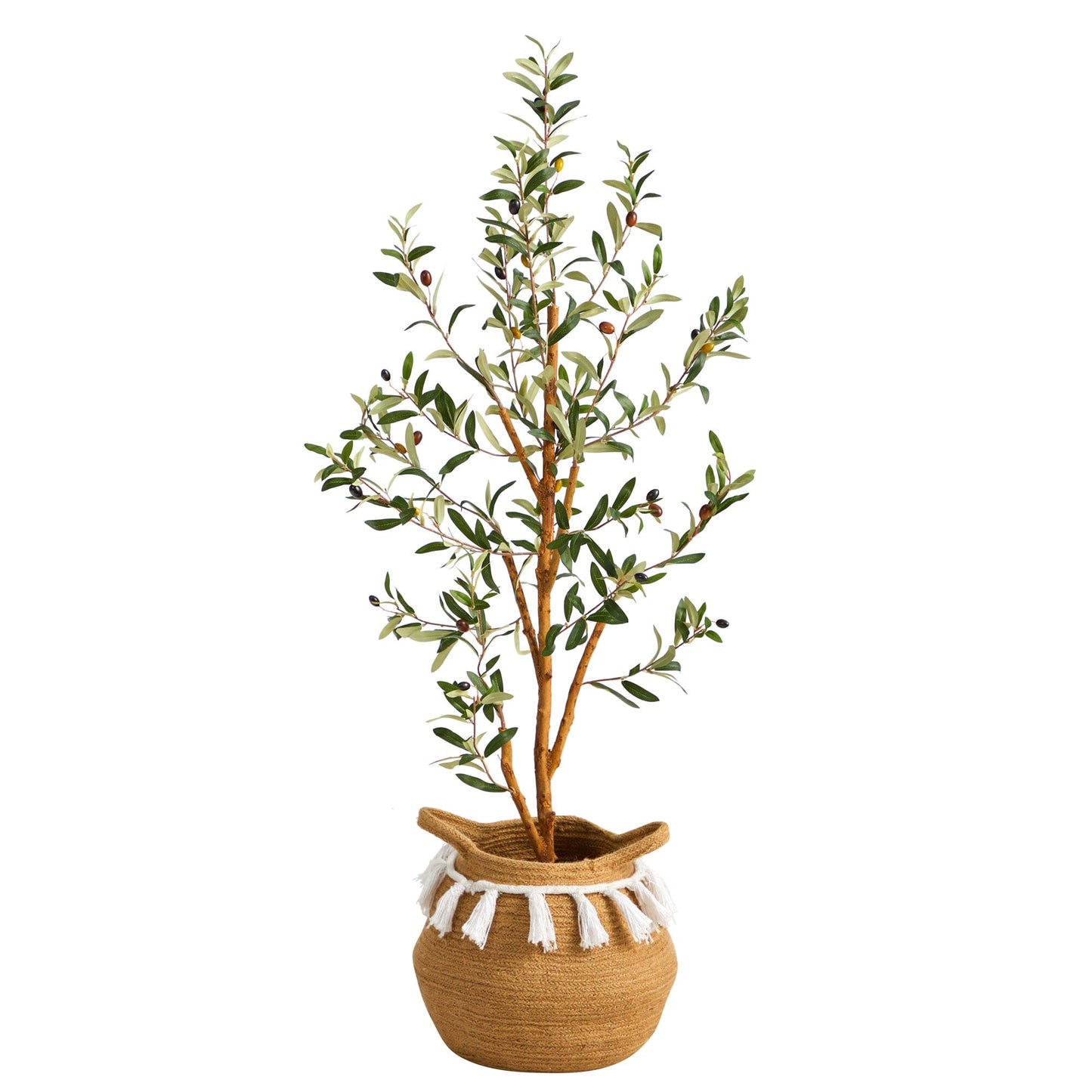 3.5’ Artificial Olive Tree with Handmade Jute & Cotton Basket with Tassels - Tampa Home & Garden Store