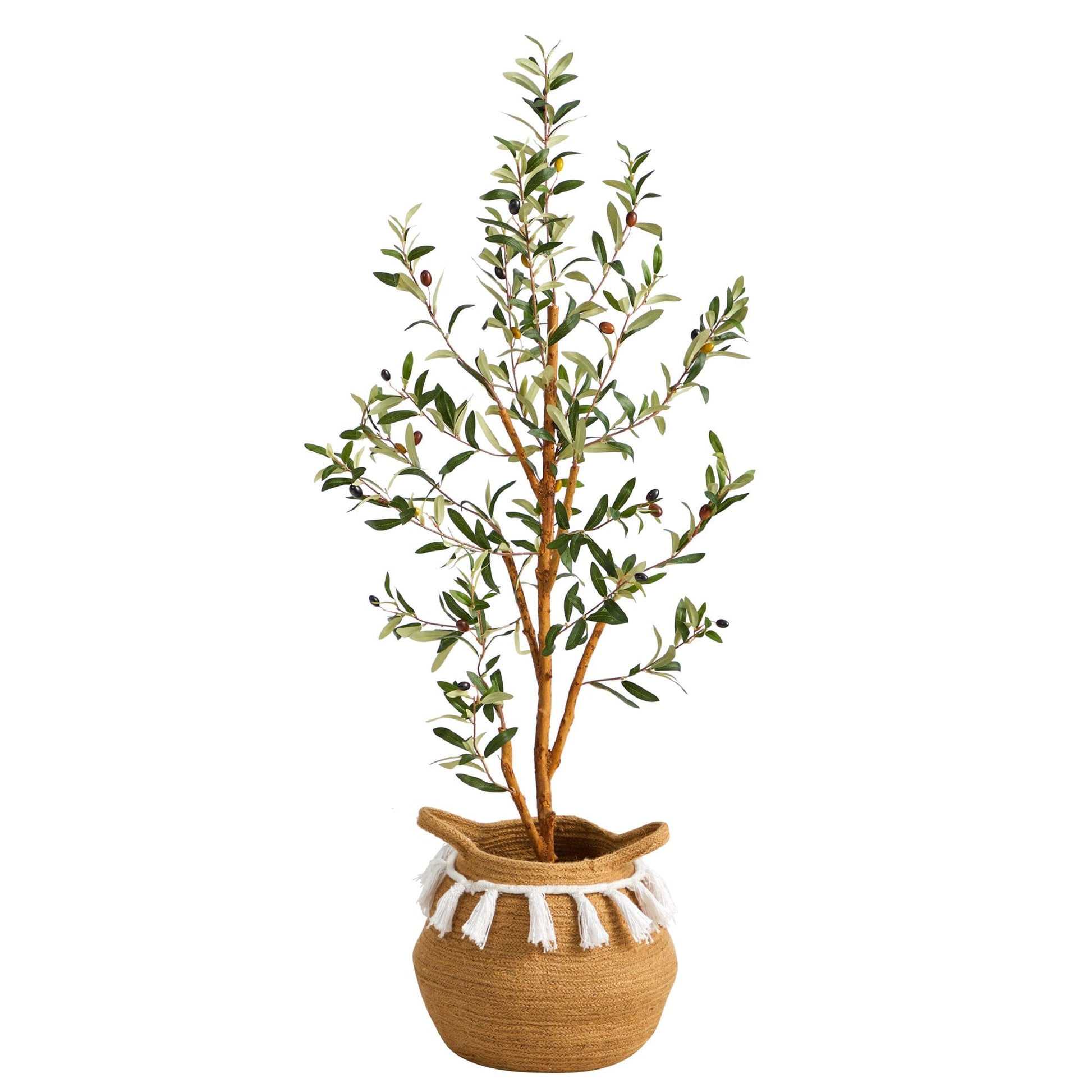 3.5’ Artificial Olive Tree with Handmade Jute & Cotton Basket with Tassels - Tampa Home & Garden Store