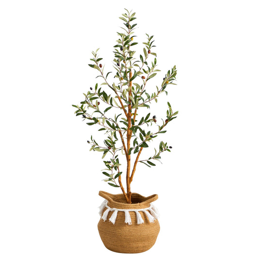 3.5’ Artificial Olive Tree with Handmade Jute & Cotton Basket with Tassels - Tampa Home & Garden Store