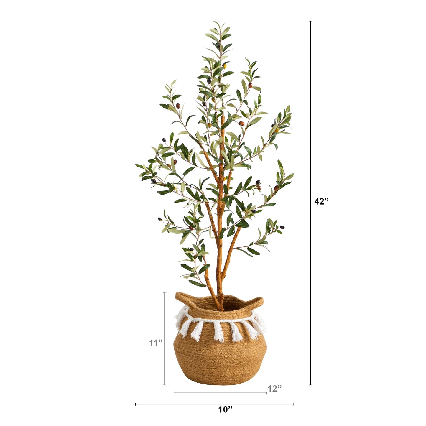 3.5’ Artificial Olive Tree with Handmade Jute & Cotton Basket with Tassels - Tampa Home & Garden Store