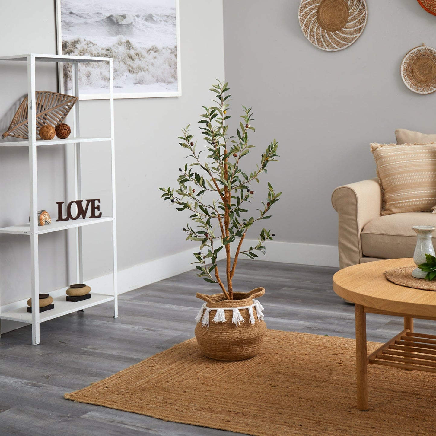 3.5’ Artificial Olive Tree with Handmade Jute & Cotton Basket with Tassels - Tampa Home & Garden Store