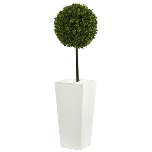3.5’ Boxwood Ball Topiary Artificial Tree in White Tower Planter (Indoor/Outdoor) - Tampa Home & Garden Store