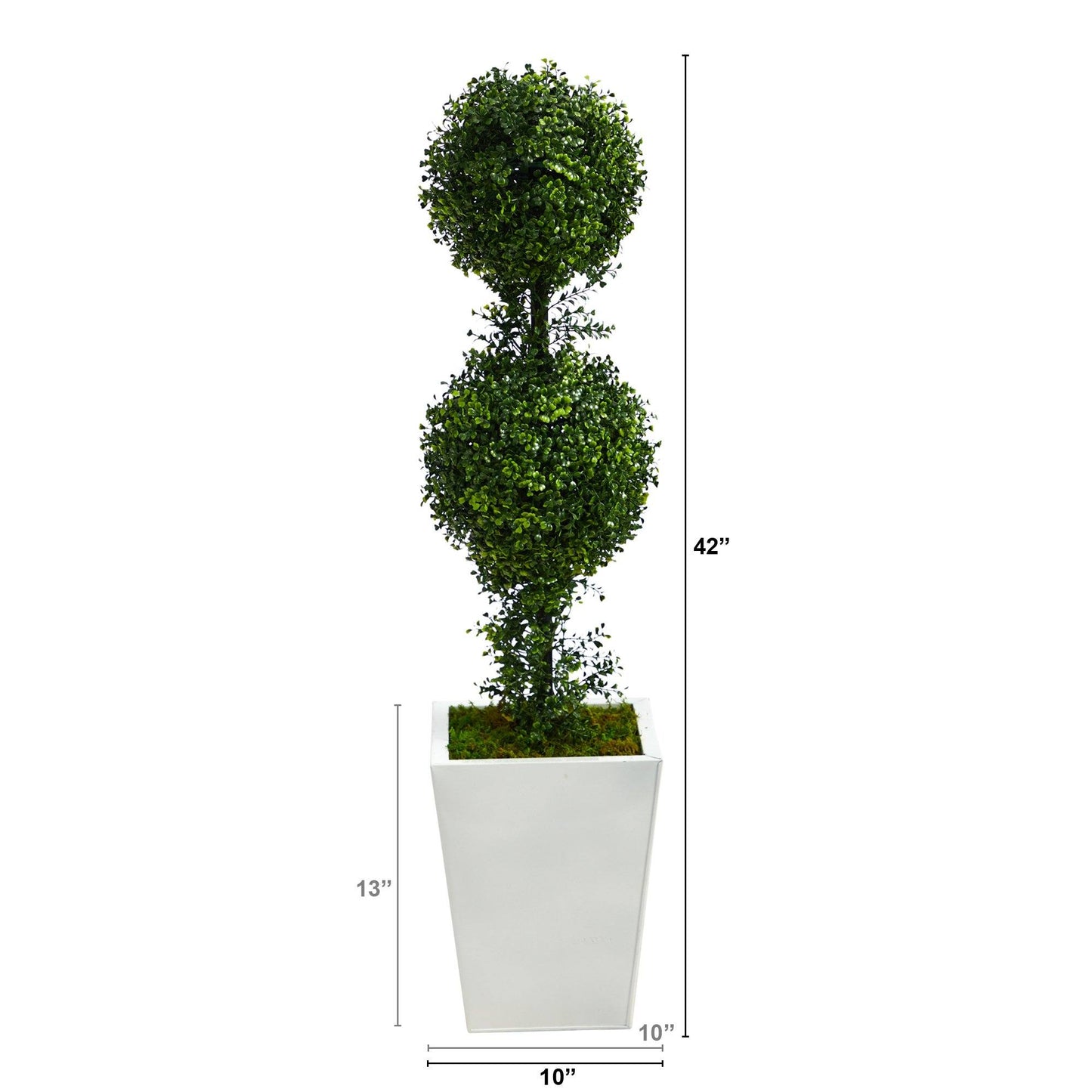 3.5’ Boxwood Double Ball Topiary Artificial Tree in White Metal Planter(Indoor/Outdoor) - Tampa Home & Garden Store