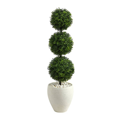 3.5’ Boxwood Triple Ball Topiary Artificial Tree in White Planter (Indoor/Outdoor) - Tampa Home & Garden Store