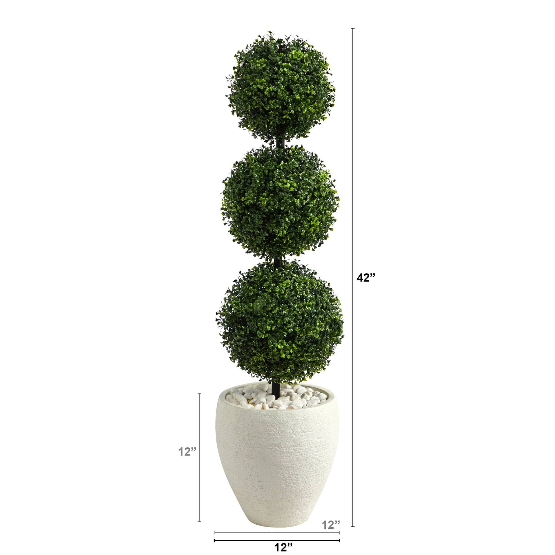 3.5’ Boxwood Triple Ball Topiary Artificial Tree in White Planter (Indoor/Outdoor) - Tampa Home & Garden Store