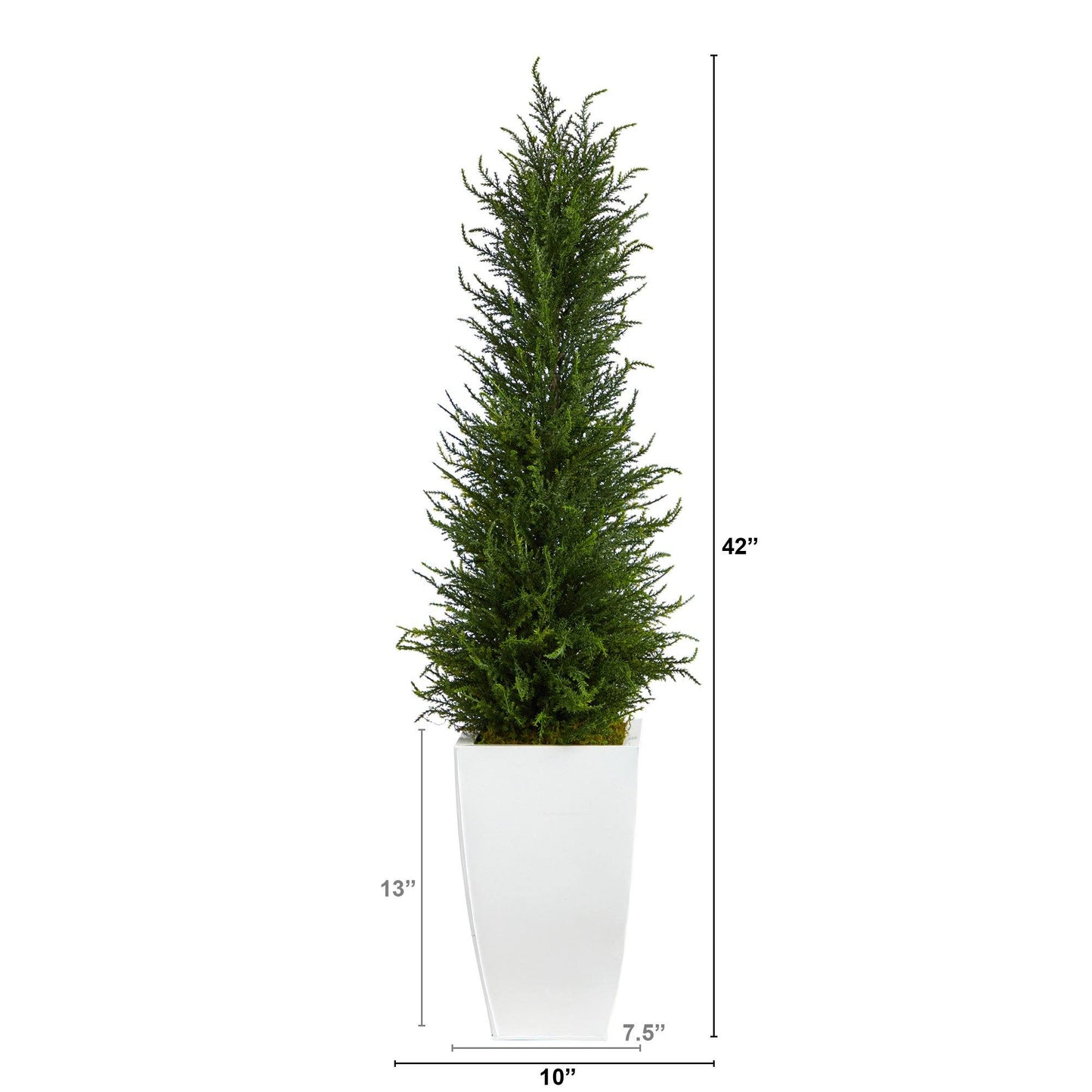 3.5’ Cypress Artificial Tree in White Metal Planter (Indoor/Outdoor) - Tampa Home & Garden Store