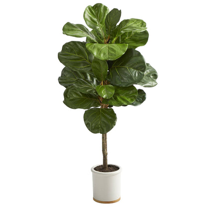 3.5’ Fiddle Leaf Artificial Tree in White Ceramic Planter - Tampa Home & Garden Store