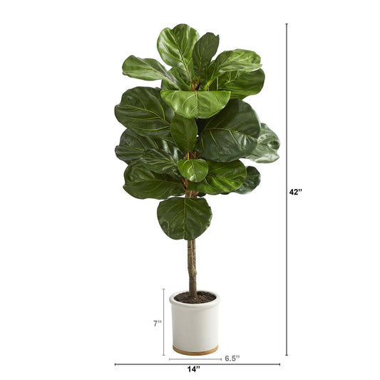 3.5’ Fiddle Leaf Artificial Tree in White Ceramic Planter - Tampa Home & Garden Store