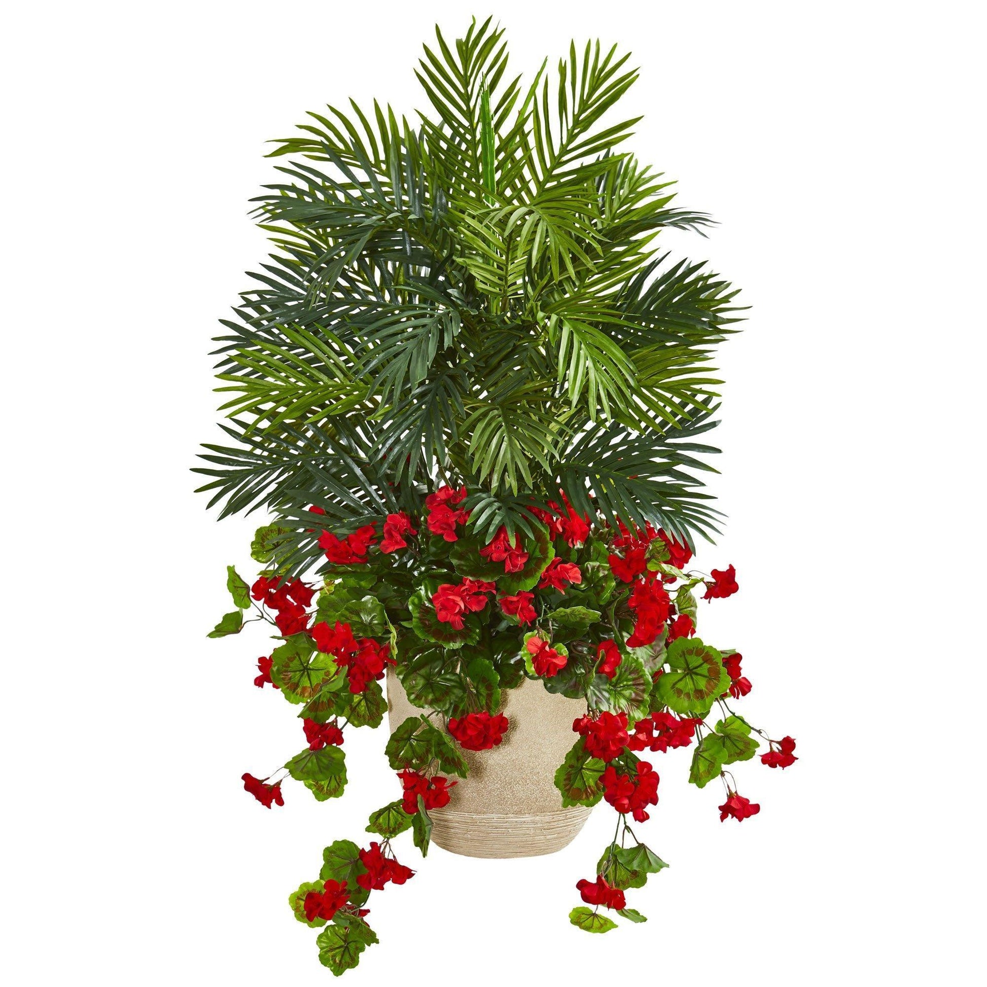 3.5’ Geranium & Areca Palm Artificial Plant - Tampa Home & Garden Store