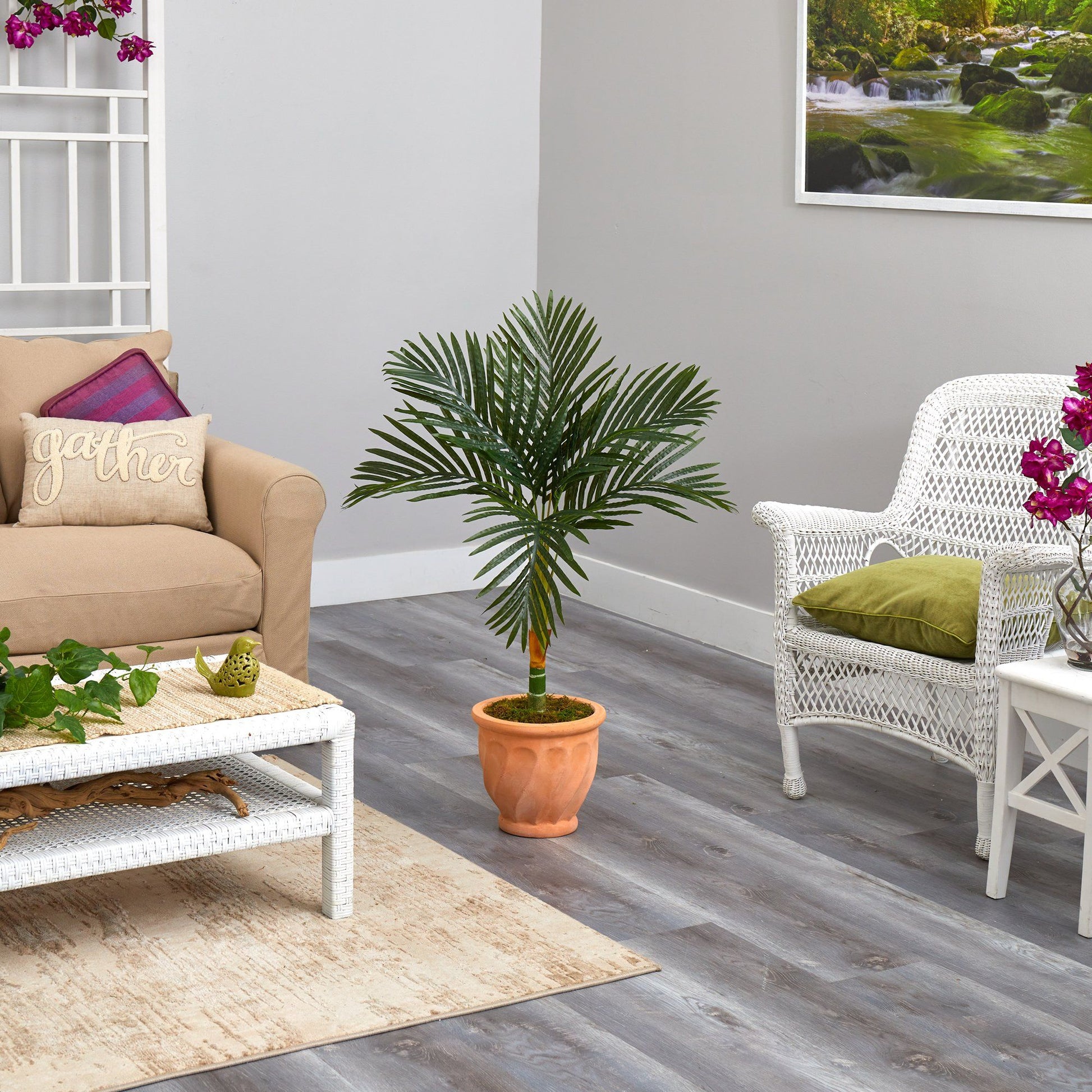 3.5’ Golden Cane Artificial Palm Tree in Terra-Cotta Planter - Tampa Home & Garden Store