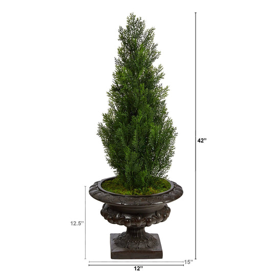 3.5’ Mini Cedar Artificial Pine Tree in Iron Colored Urn UV Resistant (Indoor/Outdoor) - Tampa Home & Garden Store