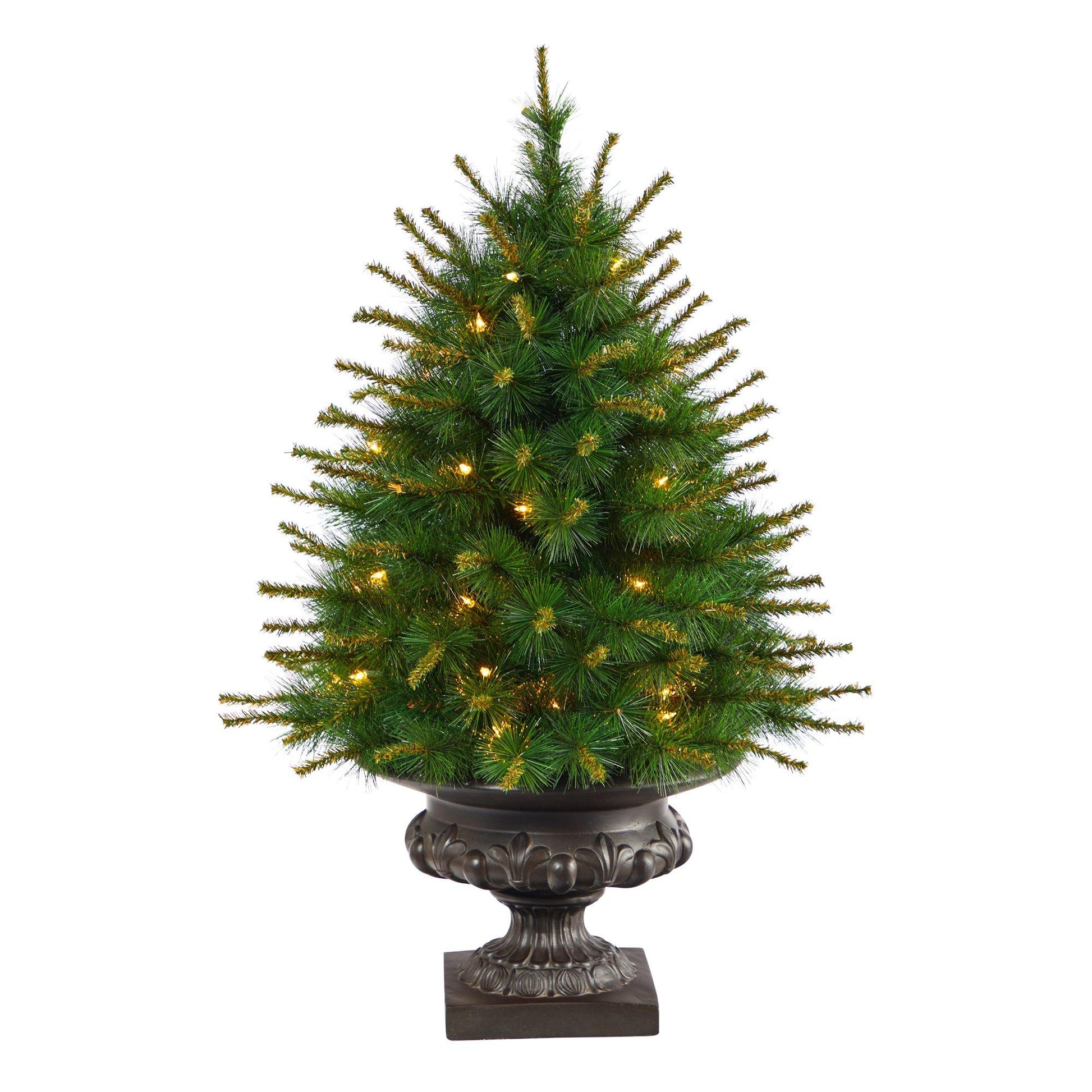 3.5’ New England Pine Artificial Christmas Tree with 50 Clear Lights and 117 Bendable Branches in Iron Colored Urn - Tampa Home & Garden Store