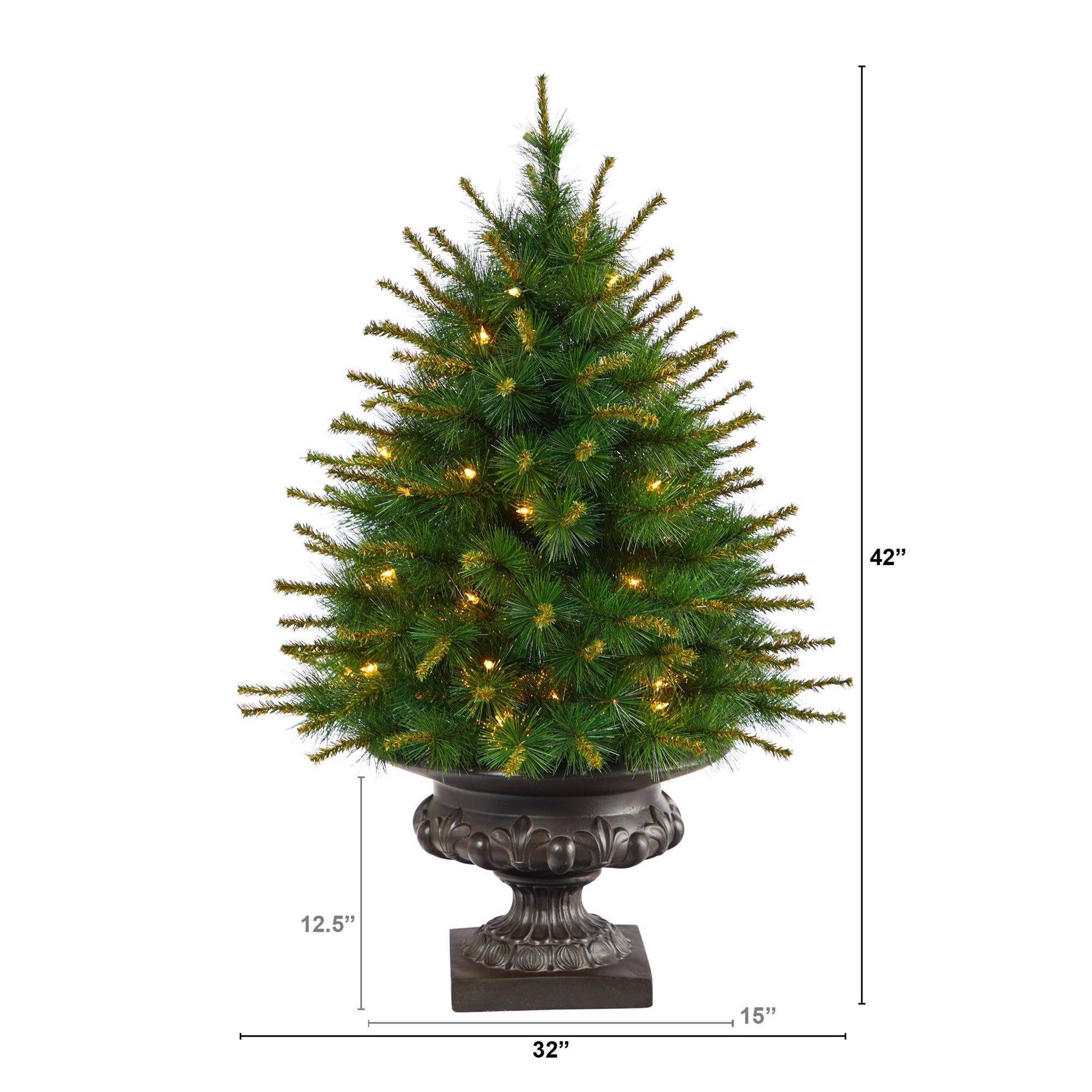 3.5’ New England Pine Artificial Christmas Tree with 50 Clear Lights and 117 Bendable Branches in Iron Colored Urn - Tampa Home & Garden Store
