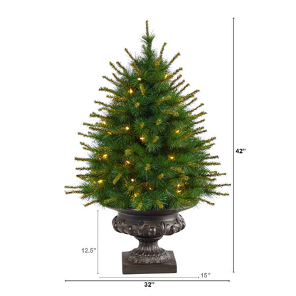 3.5’ New England Pine Artificial Christmas Tree with 50 Clear Lights and 117 Bendable Branches in Iron Colored Urn - Tampa Home & Garden Store