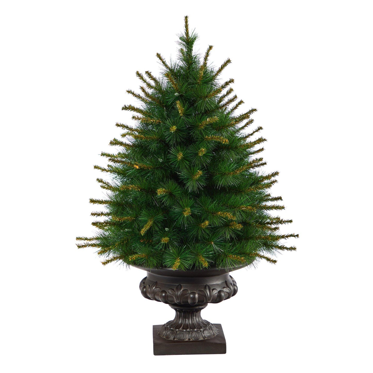 3.5’ New England Pine Artificial Christmas Tree with 50 Clear Lights and 117 Bendable Branches in Iron Colored Urn - Tampa Home & Garden Store