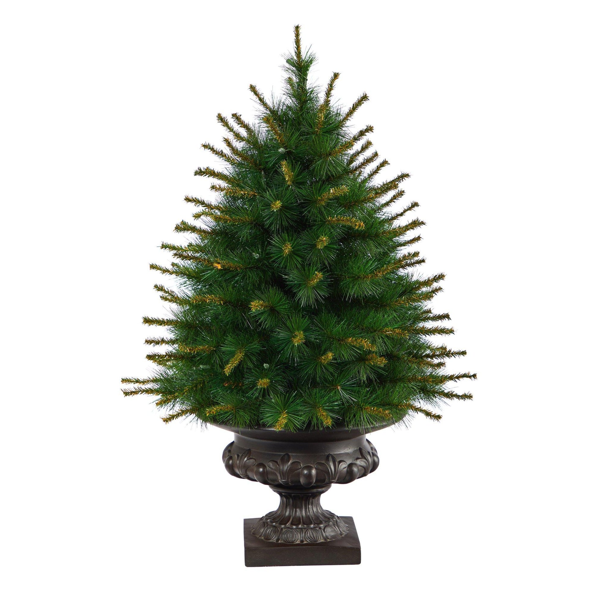 3.5’ New England Pine Artificial Christmas Tree with 50 Clear Lights and 117 Bendable Branches in Iron Colored Urn - Tampa Home & Garden Store