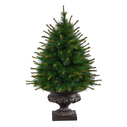 3.5’ New England Pine Artificial Christmas Tree with 50 Clear Lights and 117 Bendable Branches in Iron Colored Urn - Tampa Home & Garden Store