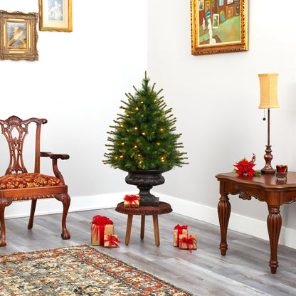 3.5’ New England Pine Artificial Christmas Tree with 50 Clear Lights and 117 Bendable Branches in Iron Colored Urn - Tampa Home & Garden Store