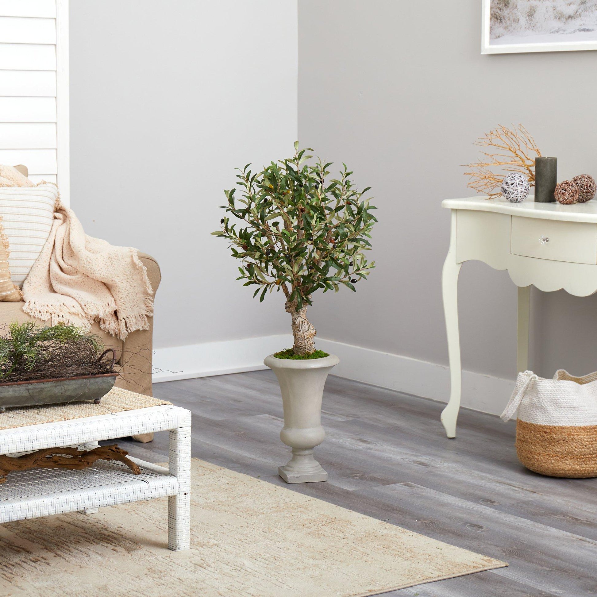 3.5’ Olive Artificial Tree in Sand Colored Urn - Tampa Home & Garden Store