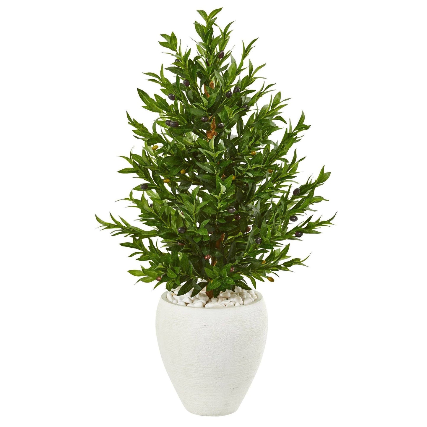 3.5’ Olive Cone Topiary Artificial Tree in White Planter (Indoor/Outdoor) - Tampa Home & Garden Store