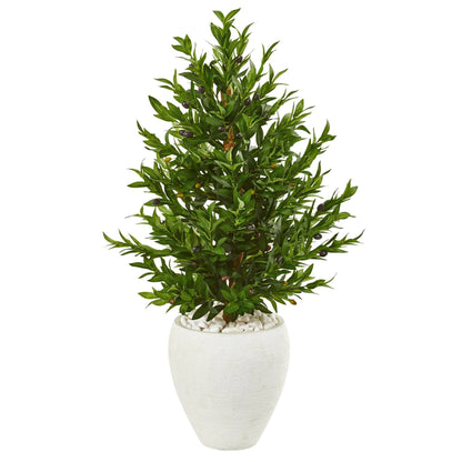 3.5’ Olive Cone Topiary Artificial Tree in White Planter (Indoor/Outdoor) - Tampa Home & Garden Store