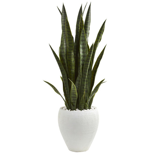 3.5’ Sansevieria Artificial Plant in White Planter - Tampa Home & Garden Store