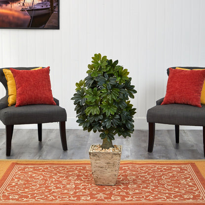 3.5’ Schefflera Artificial Tree in Country White Planter (Real Touch) - Tampa Home & Garden Store