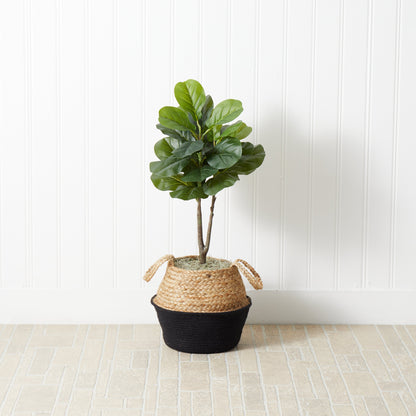 3' Artificial Fiddle Leaf Fig Tree with Handmade Cotton & Jute Woven Basket DIY Kit - Tampa Home & Garden Store