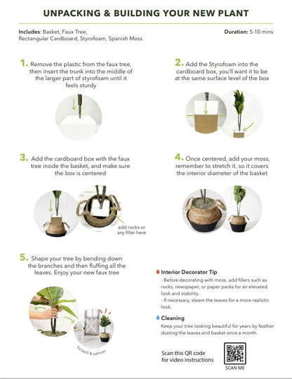 3' Artificial Fiddle Leaf Fig Tree with Handmade Cotton & Jute Woven Basket DIY Kit - Tampa Home & Garden Store