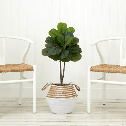 3' Artificial Fiddle Leaf Fig Tree with Handmade Cotton & Jute Woven Basket DIY Kit - Tampa Home & Garden Store