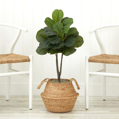 3' Artificial Fiddle Leaf Fig Tree with Handmade Cotton & Jute Woven Basket DIY Kit - Tampa Home & Garden Store