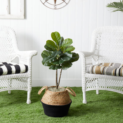 3' Artificial Fiddle Leaf Fig Tree with Handmade Cotton & Jute Woven Basket DIY Kit - Tampa Home & Garden Store