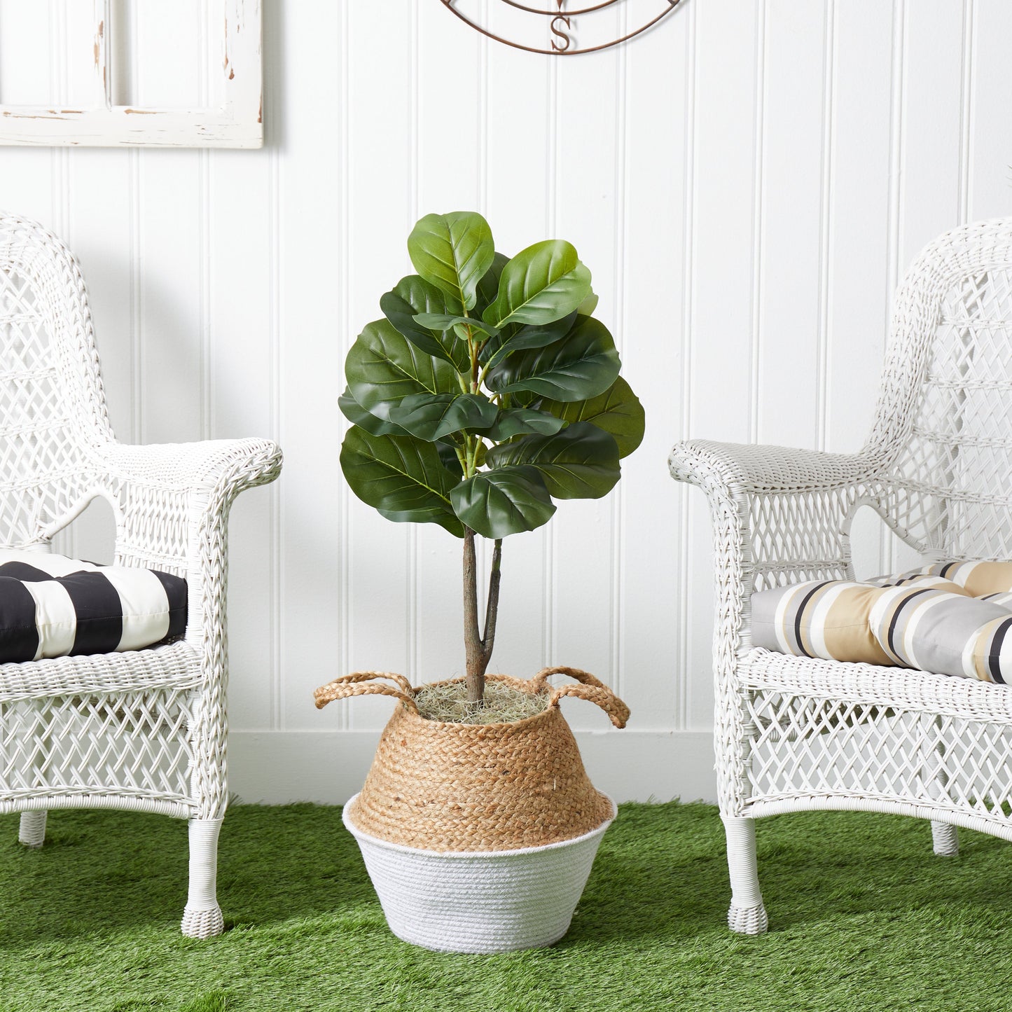 3' Artificial Fiddle Leaf Fig Tree with Handmade Cotton & Jute Woven Basket DIY Kit - Tampa Home & Garden Store