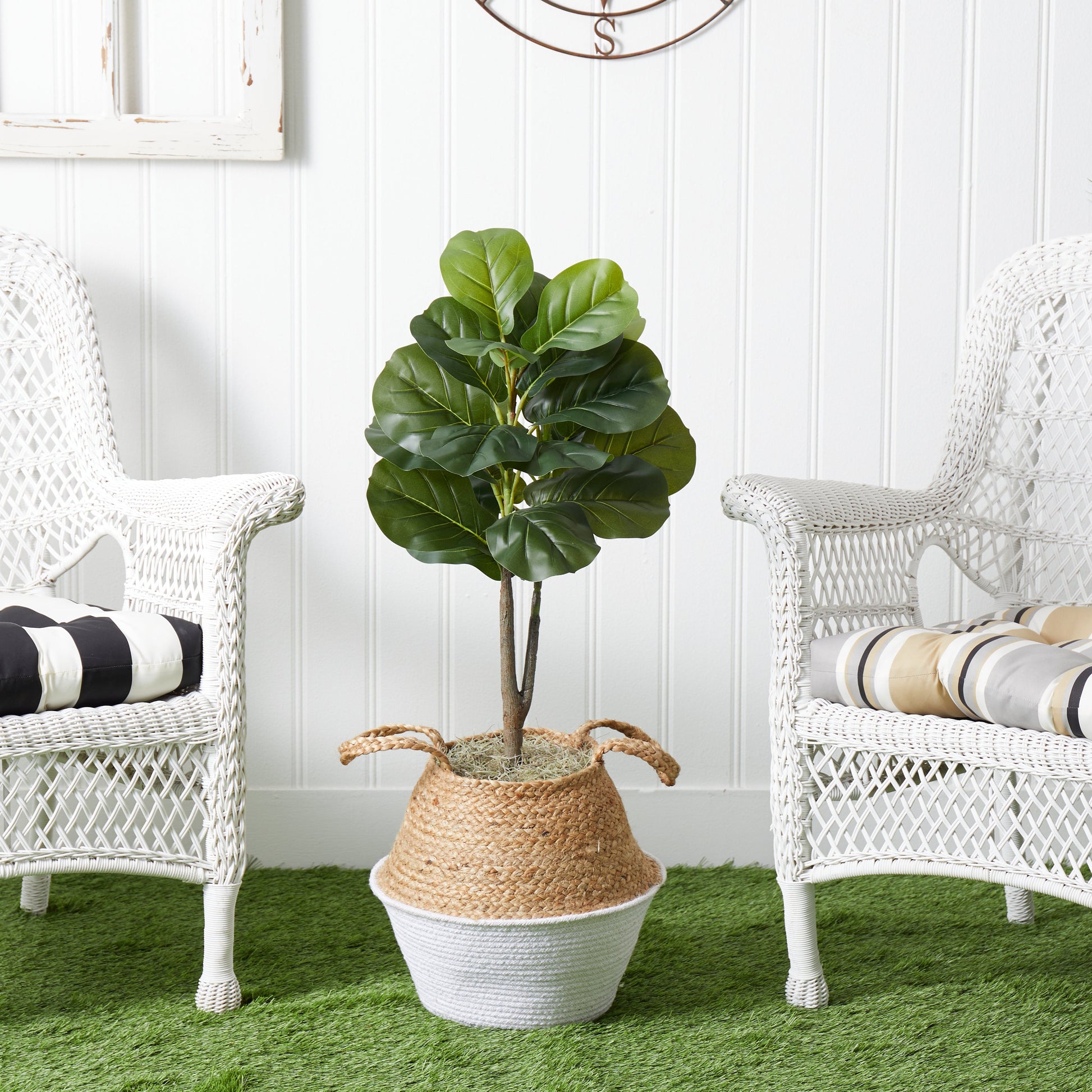 3' Artificial Fiddle Leaf Fig Tree with Handmade Cotton & Jute Woven Basket DIY Kit - Tampa Home & Garden Store