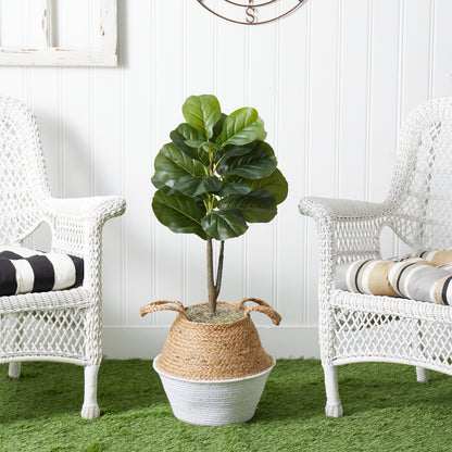3' Artificial Fiddle Leaf Fig Tree with Handmade Cotton & Jute Woven Basket DIY Kit - Tampa Home & Garden Store