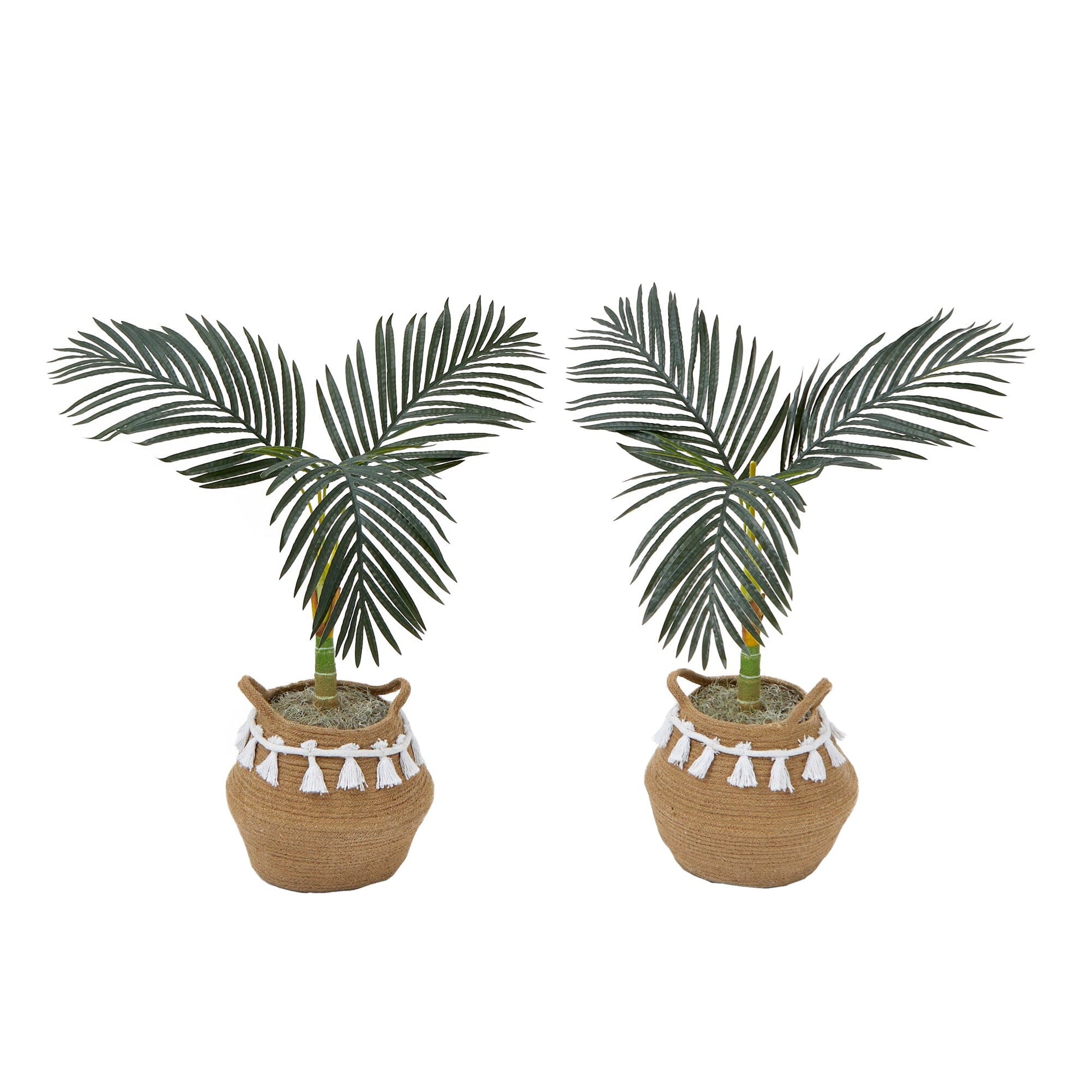 3' Artificial Golden Cane Palm Tree with Handmade Jute & Cotton Basket with Tassels DIY KIT - Set of 2 - Tampa Home & Garden Store