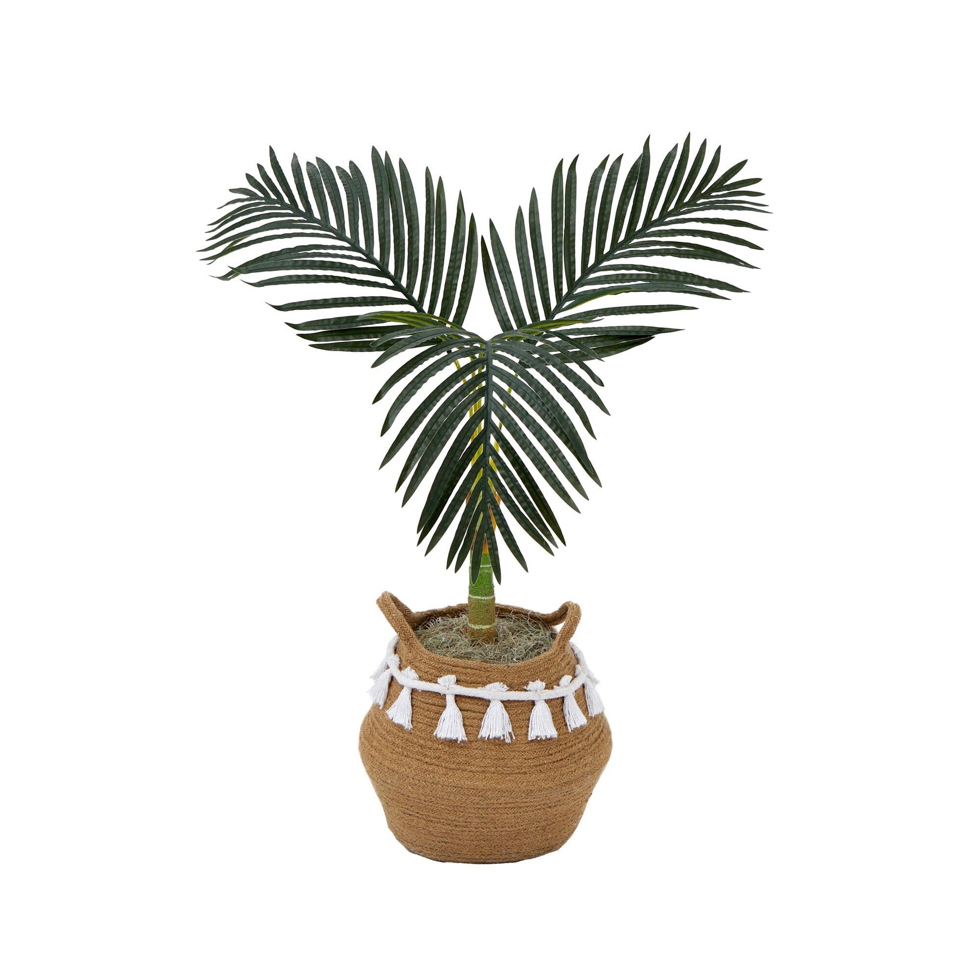 3' Artificial Golden Cane Palm Tree with Handmade Jute & Cotton Basket with Tassels DIY KIT - Tampa Home & Garden Store