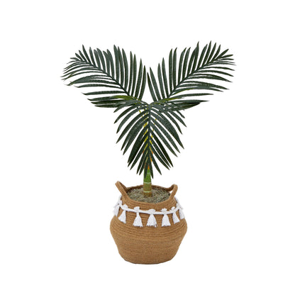 3' Artificial Golden Cane Palm Tree with Handmade Jute & Cotton Basket with Tassels DIY KIT - Tampa Home & Garden Store