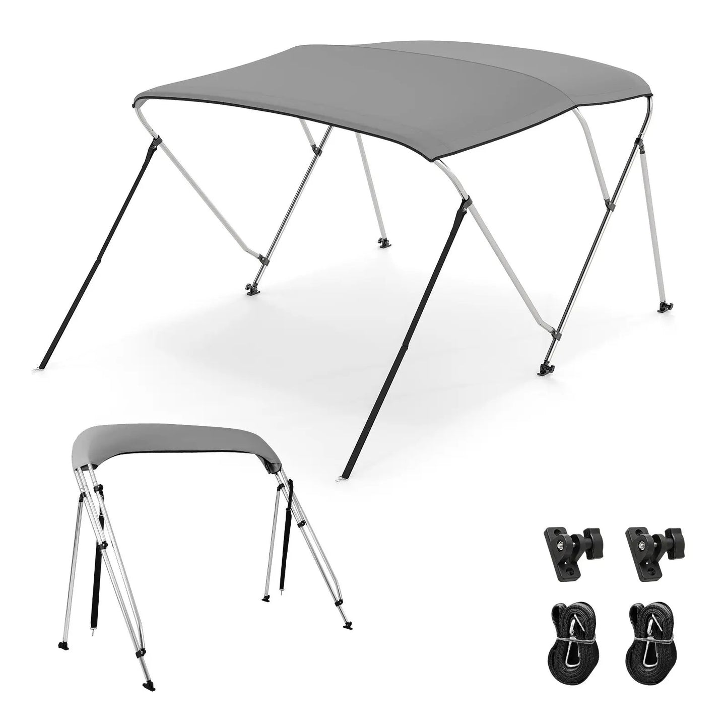 3 Bow Boat Bimini Top With Storage Boot Gray