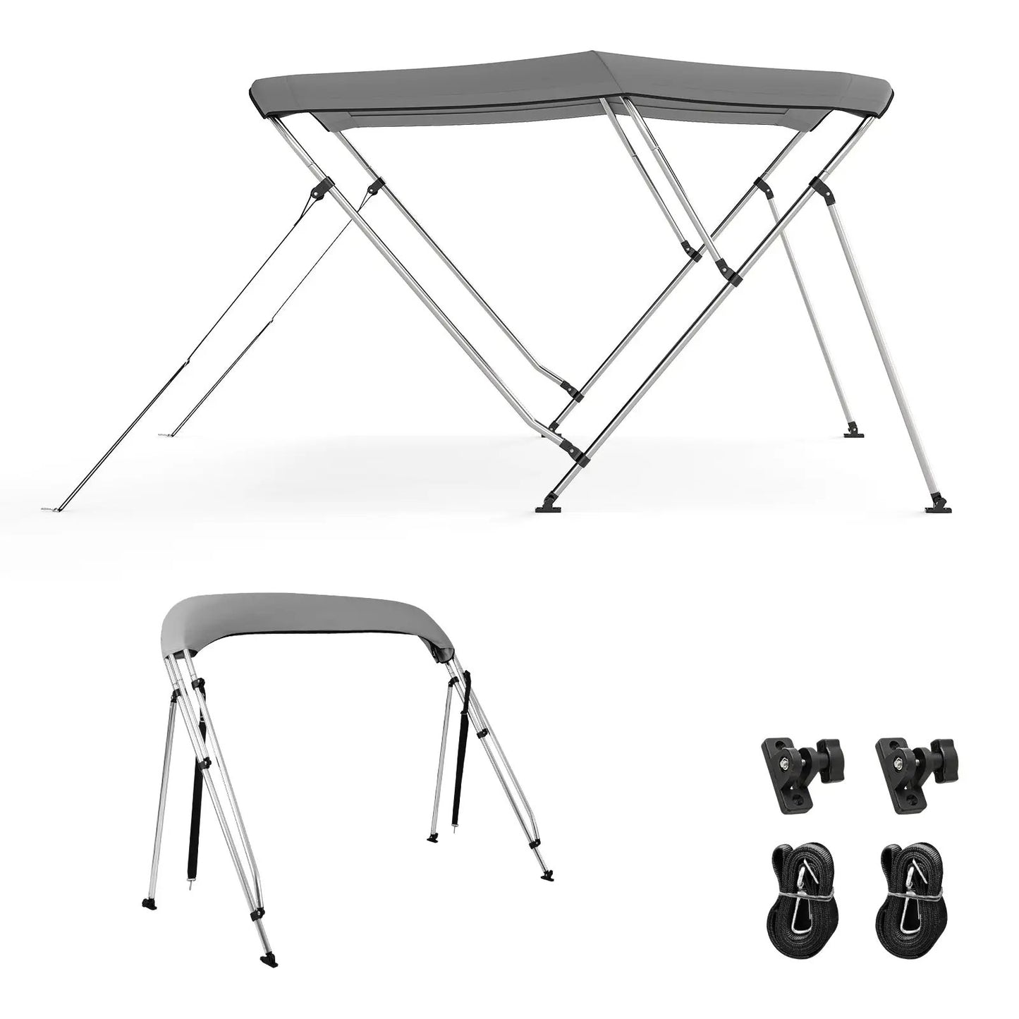3 Bow Boat Bimini Top With Storage Boot Gray
