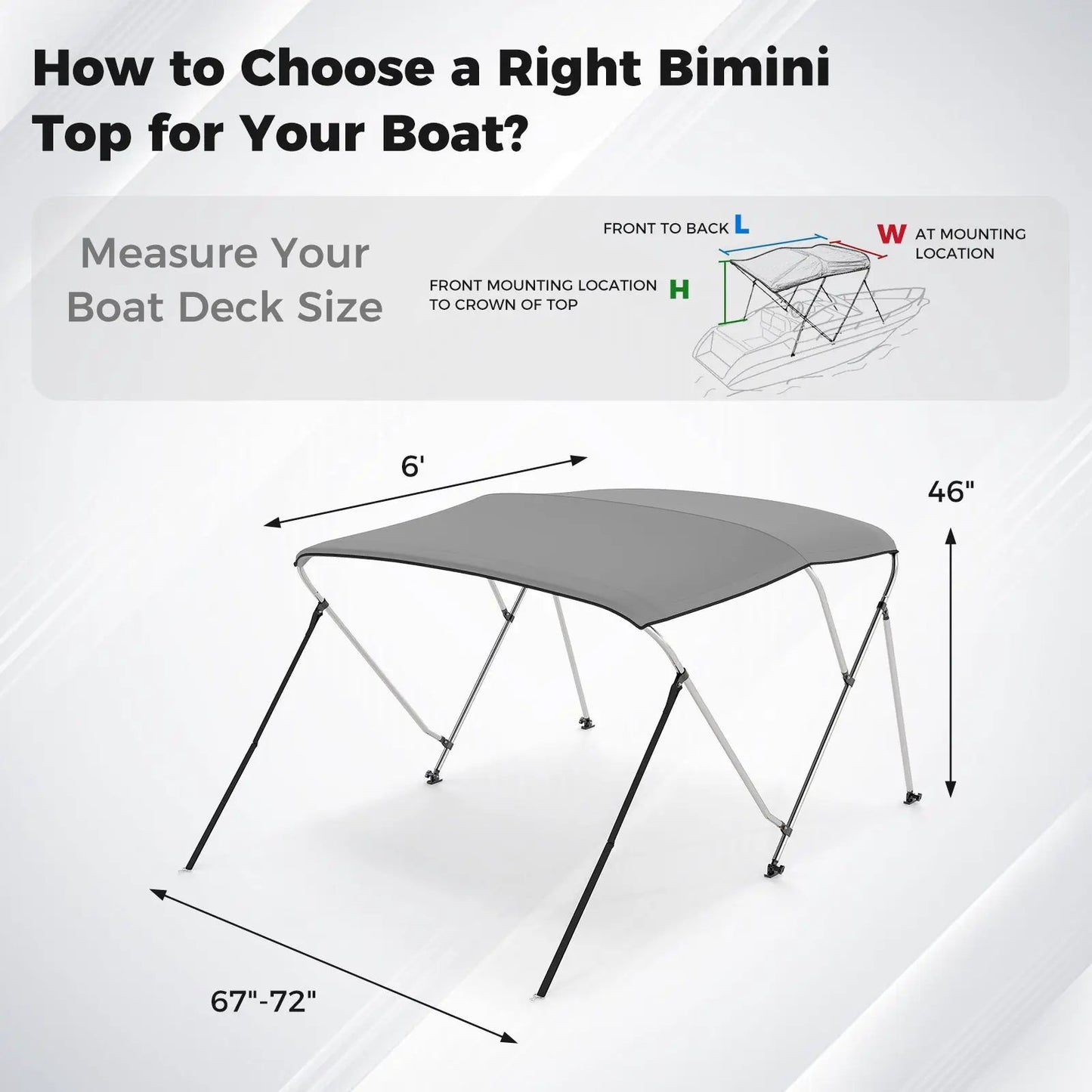 3 Bow Boat Bimini Top With Storage Boot Gray