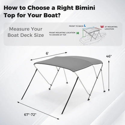 3 Bow Boat Bimini Top With Storage Boot Gray