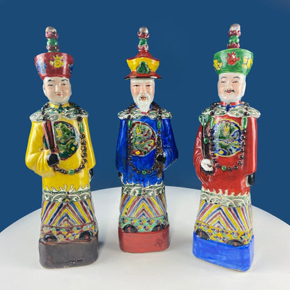 3 Ceramic Sculptures of Asian Royal Advisors or Immortals. Collection of Large Figurines of Asian Men in Traditional Chinese Clothing. Home Decor. - Tampa Home & Garden Store