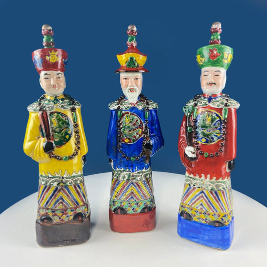 3 Ceramic Sculptures of Asian Royal Advisors or Immortals. Collection of Large Figurines of Asian Men in Traditional Chinese Clothing. Home Decor. - Tampa Home & Garden Store