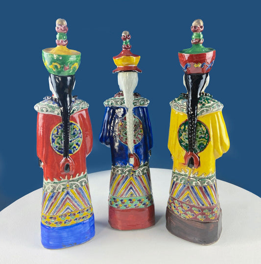 3 Ceramic Sculptures of Asian Royal Advisors or Immortals. Collection of Large Figurines of Asian Men in Traditional Chinese Clothing. Home Decor. - Tampa Home & Garden Store