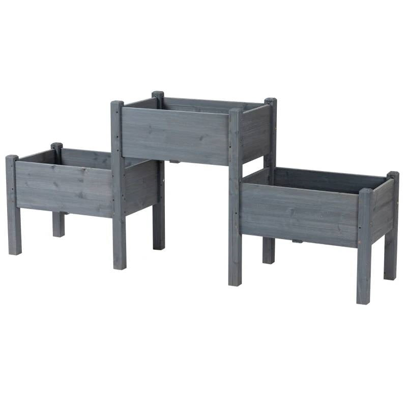 3 Grey Wood Elevated Planter Set Vegetable Herb Flowers Garden - Tampa Home & Garden Store