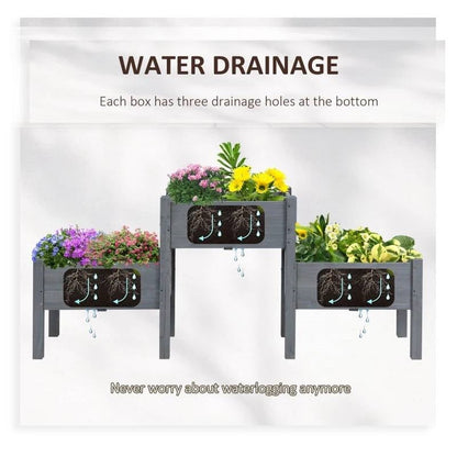 3 Grey Wood Elevated Planter Set Vegetable Herb Flowers Garden - Tampa Home & Garden Store