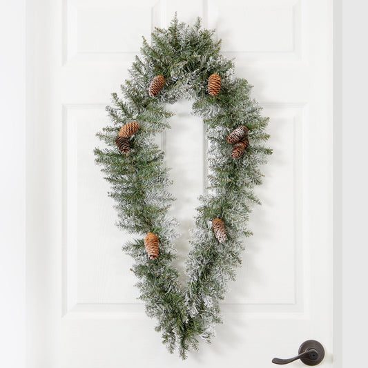 3' Holiday Christmas Geometric Diamond Frosted Wreath with Pinecones and 50 Warm White LED Lights - Tampa Home & Garden Store