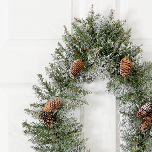 3' Holiday Christmas Geometric Diamond Frosted Wreath with Pinecones and 50 Warm White LED Lights - Tampa Home & Garden Store